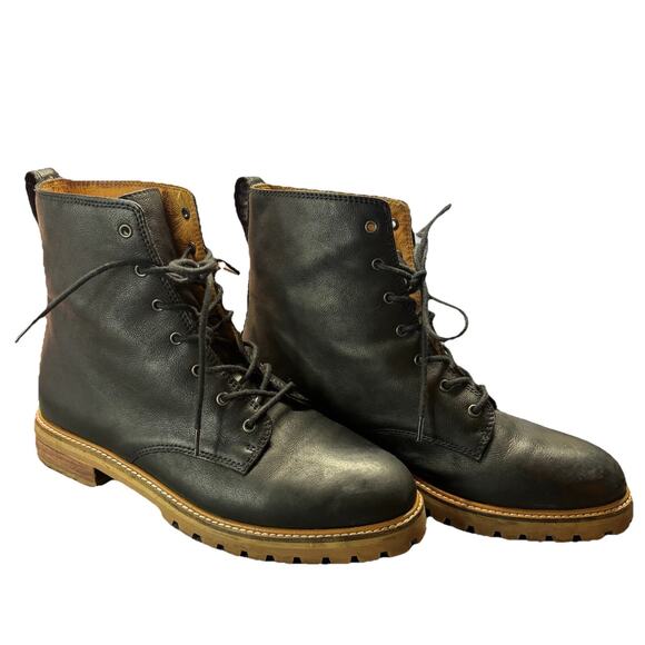 Madewell Claire Soft Leather Combat Boot Womens 9 Black Lugsole Lace Up Chunky - Picture 2 of 13